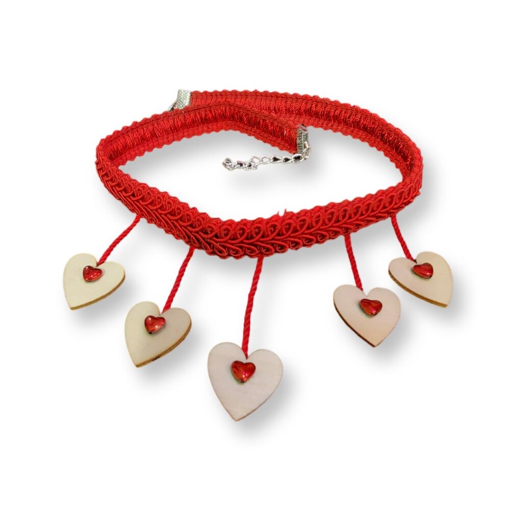 Red Wood Heart Choker